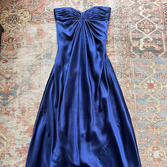 Laundry by Shelli Segal Navy Silk Strapless Gown - Picture 9 of 12